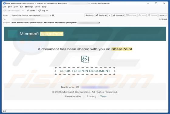 Document Has Been Shared With You On SharePoint Email Scam