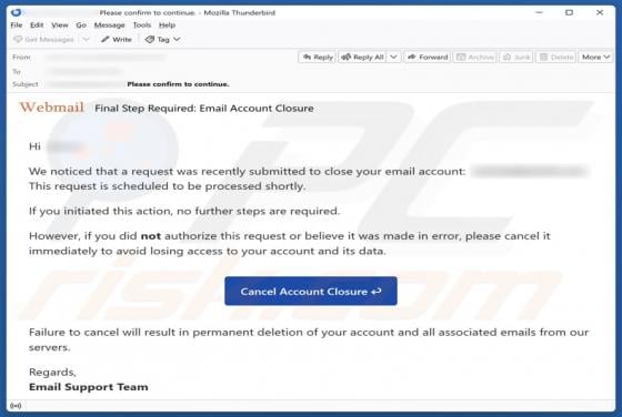 Webmail - Email Account Closure Scam