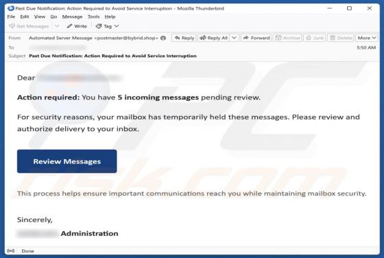 Messages Held For Security Reasons Email Scam