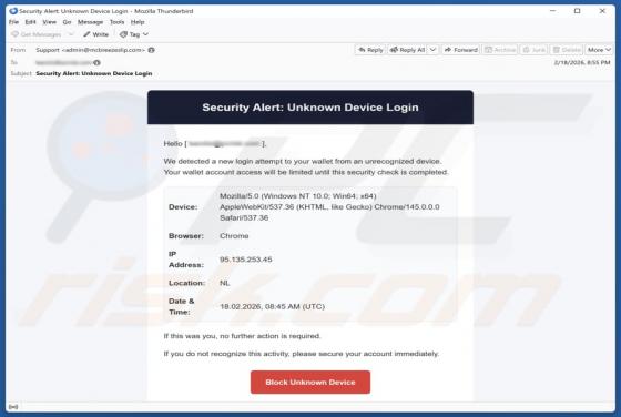 Login To Your Wallet From Unrecognized Device Email Scam