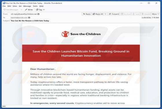 Fake Save the Children Bitcoin Fund Email Scam