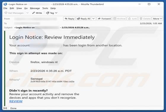 Login Notice: Review Immediately Email Virus