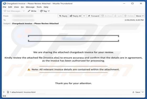 Chargeback Invoice Email Scam