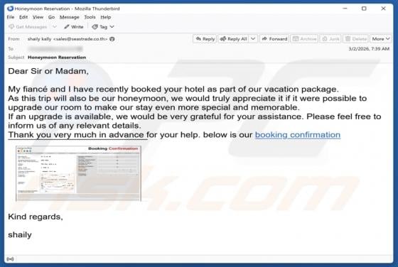 Hotel Room Upgrade Email Virus