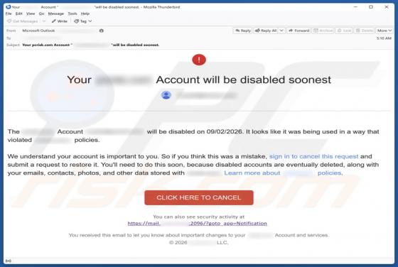 Your Account Will Be Disabled Email Scam