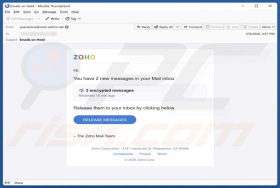 Zoho - Messages In Your Inbox Email Scam