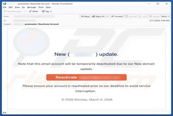 Email Will Be Deactivated Due To Our Domain Update Scam