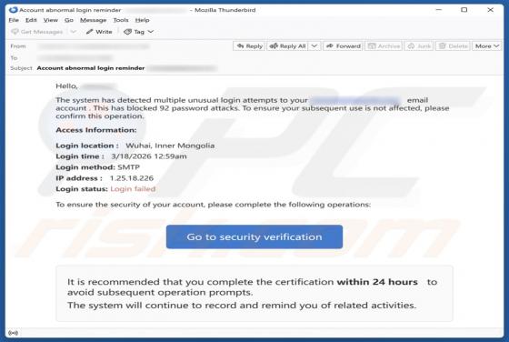 Unusual Login Attempts And Password Attacks Email Scam