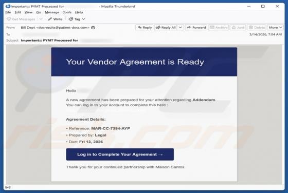 Vendor Agreement Email Scam