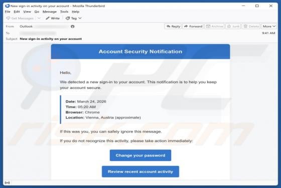 Account Security Notification Email Scam