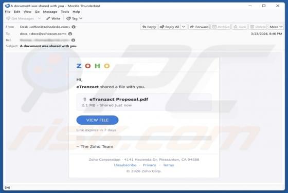 Zoho - File Shared With You Email Scam