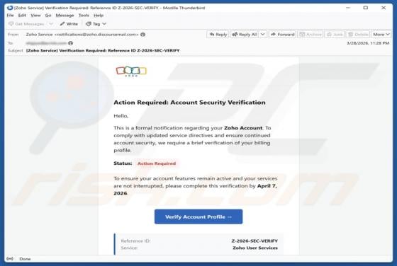 Zoho - Account Security Verification Email Scam
