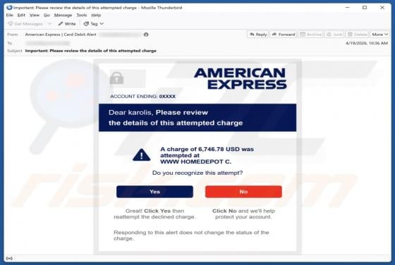 American Express Attempted Charge Email Scam
