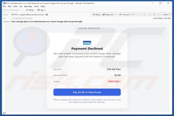 Cloud Services - Payment Declined Email Scam