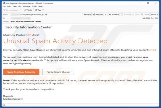 Unusual Spam Activity Email Scam