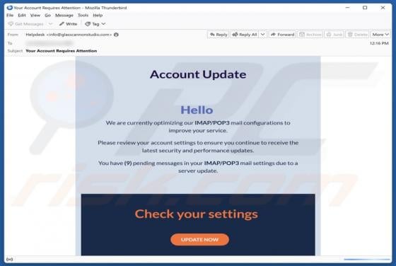 We Are Optimizing Our IMAP/POP3 Mail Configurations Email Scam