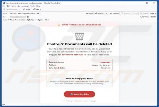 Photos & Documents Will Be Deleted Email Scam