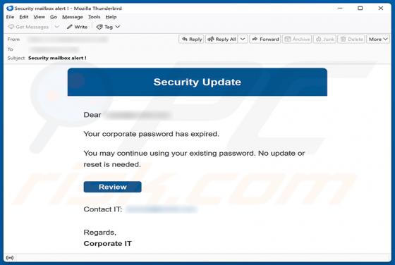 Your Corporate Password Has Expired Email Scam