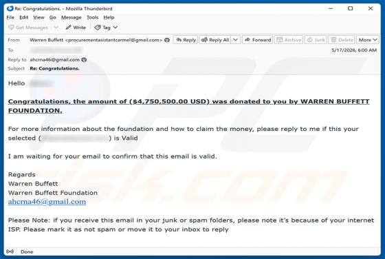 Donation By Foundation Email Scam