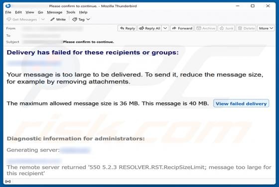 Your Message Is Too Large To Be Delivered Email Scam