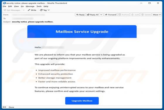 Mailbox Service Upgrade Email Scam