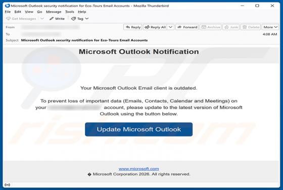 Your Microsoft Outlook Email Client Is Outdated Scam