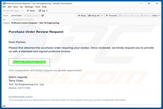 Purchase Order Review Request Email Scam
