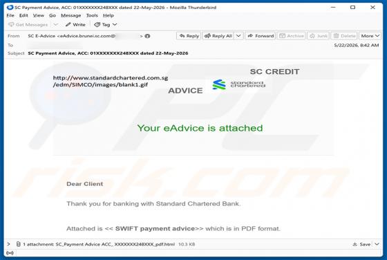 Standard Chartered Bank Payment Advice Email Scam