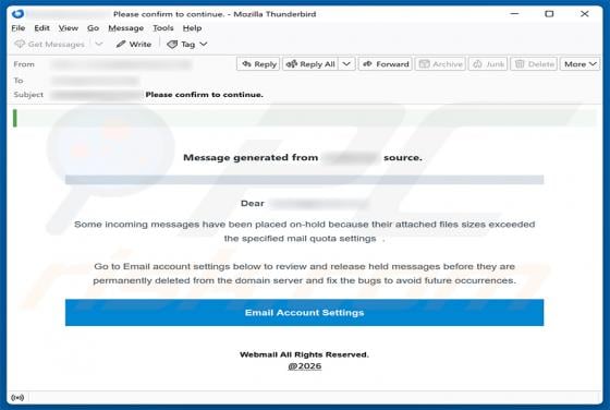 Attached Files Sizes Exceeded Mail Quota Settings Email Scam