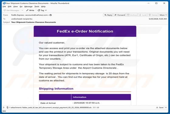 FedEx e-Order Notification Email Virus