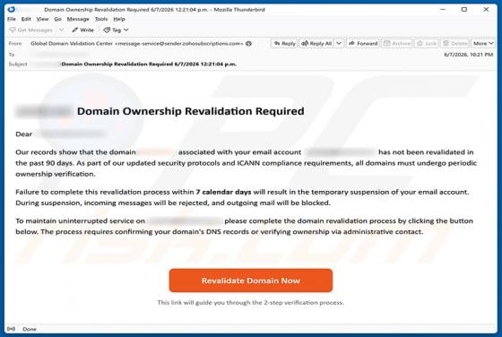 Domain Ownership Revalidation Required Email Scam