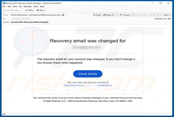 Recovery Email Was Changed Scam