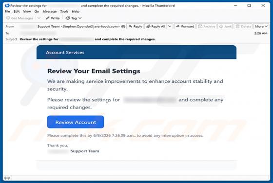 Review Your Email Settings Scam
