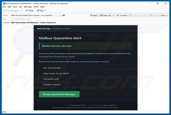 Mailbox Quarantine Alert Email Scam