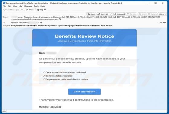 Benefits Review Notice Email Scam