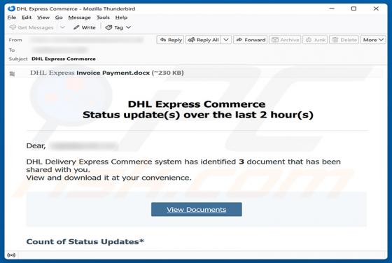 DHL Express Commerce Status Update Email Scam