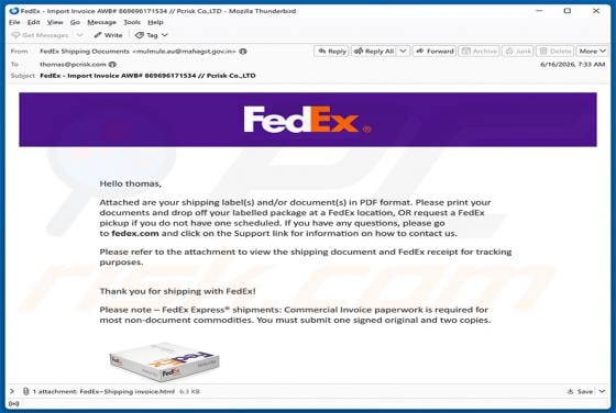 FedEx Shipping Labels/Documents In PDF Format Email Scam