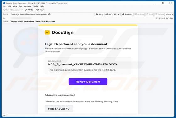 DocuSign - Legal Department Document Email Virus