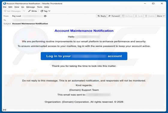Account Maintenance Notification Email Scam