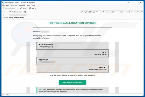 HR POLICY/ALLOCATION UPDATE Email Scam
