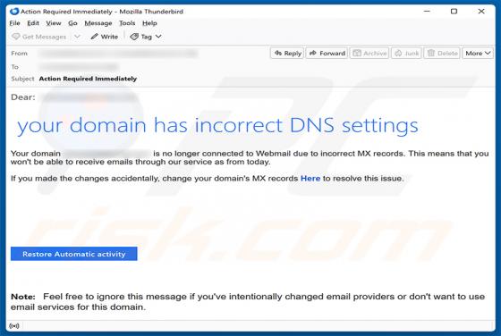Your Domain Has Incorrect DNS Settings Email Scam