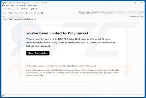 Polymarket Holloway vs McGregor Bidding Email Scam
