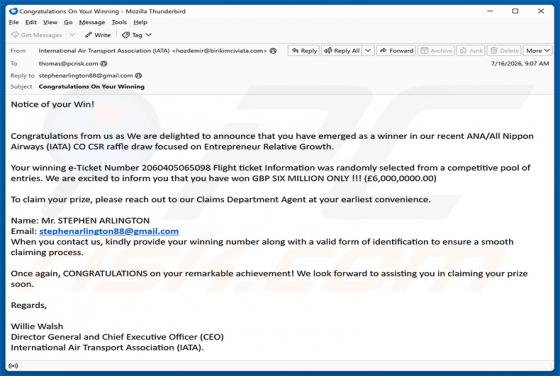 All Nippon Airways Raffle Draw Email Scam