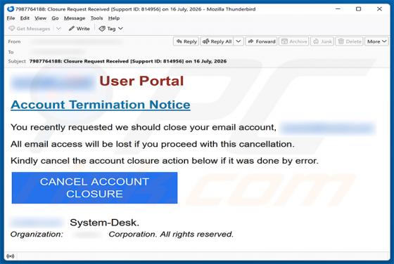 Account Termination Notice Email Scam