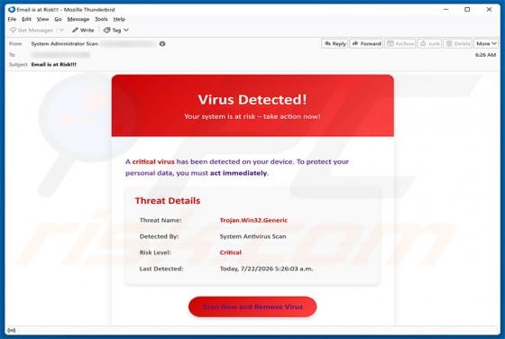 A Critical Virus Has Been Detected On Your Device Email Scam