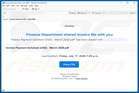 Finance Department Invoice Email Scam