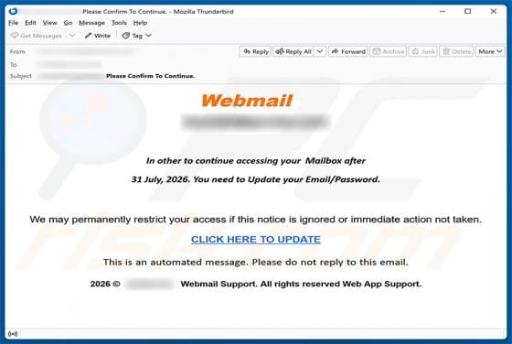 cPanel Email/Password Update Scam