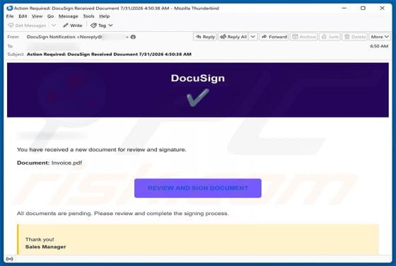 DocuSign Document For Review And Signature Email Scam