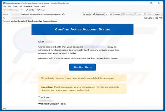 Confirm Active Account Status Email Scam
