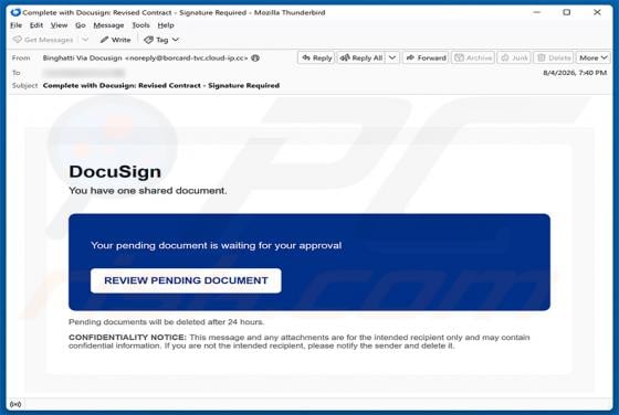 DocuSign Document Is Waiting For Your Approval Email Scam